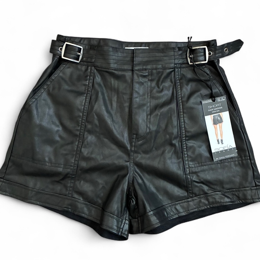 sofia by sofia vergara Black High-Waist Faux Leather Shorts with Belt